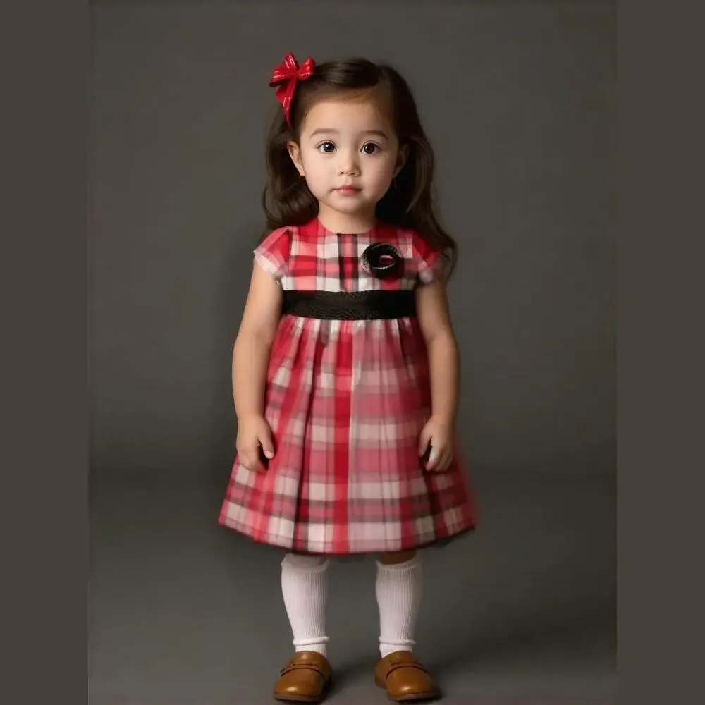 Carter's Girls‎ Dress Sz 6 mo Red Black White Plaid Short Sleeve Holiday NEW